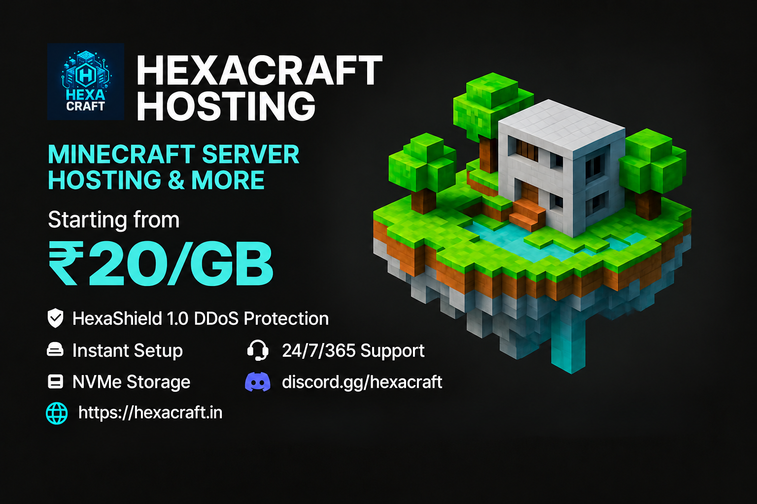 Cheap Minecraft Hosting India from ₹20 | HexaCraft