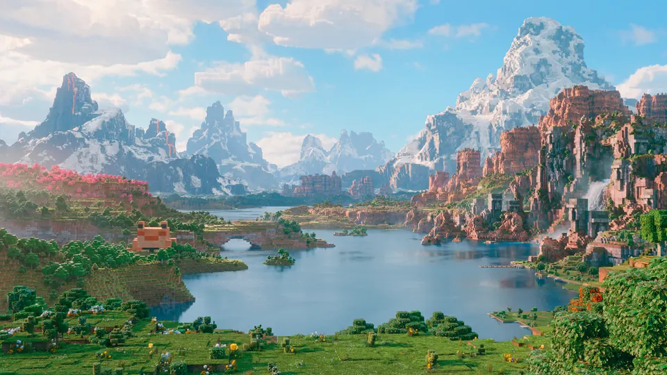 A colourful Minecraft landscape